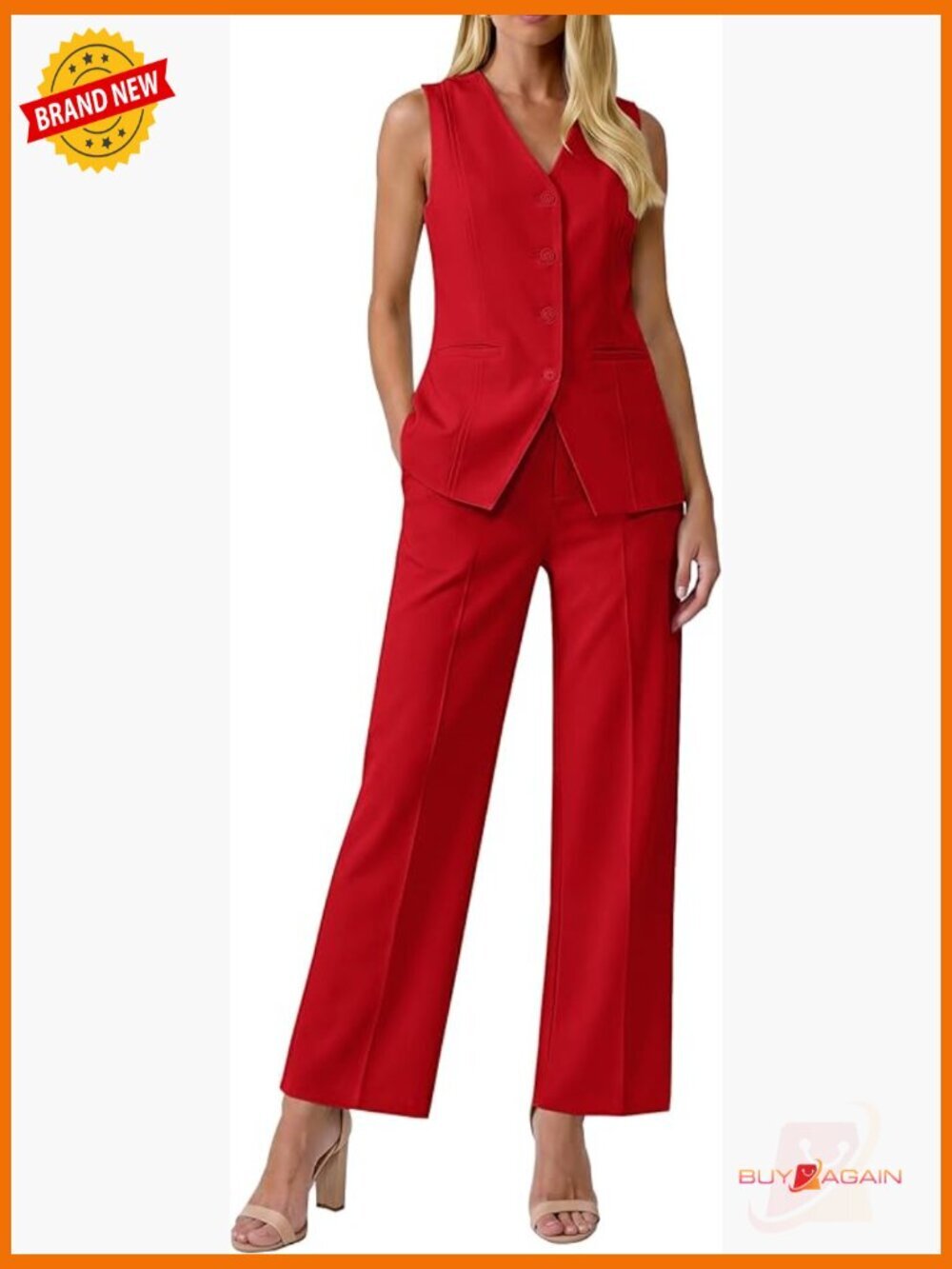 Women's 2 Piece Pantsuit Set - Vest & Straight Leg Pants - Sleeveless Blazer